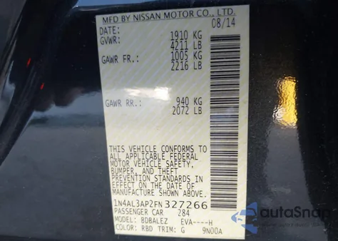 2015 Nissan Altima 2.5 S z USA, uszkodzony, nr VIN 1N4AL3AP2FN327266